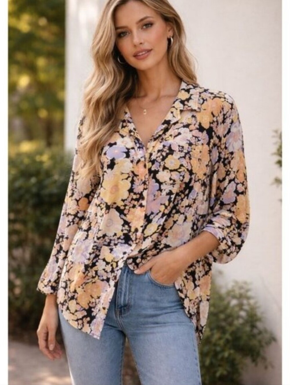 NWT RACHEL ZOE Floral Button Down Oversized Blouse